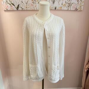 White Cable Knit Button Front Cardigan Sweater
